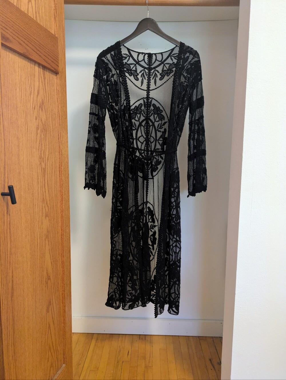 Gothic Romantic Lace Black Maxi Duster Kimono size s/m